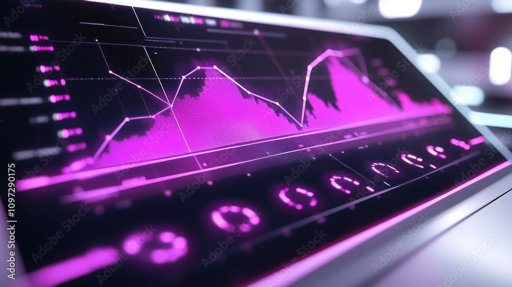 Poster A close-up view of a digital screen displaying financial data and analytics in vibrant colors.