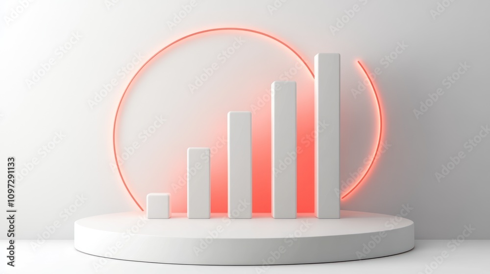 Leinwandbilder a minimalist design featuring rising bar graphs with a glowing circular background.