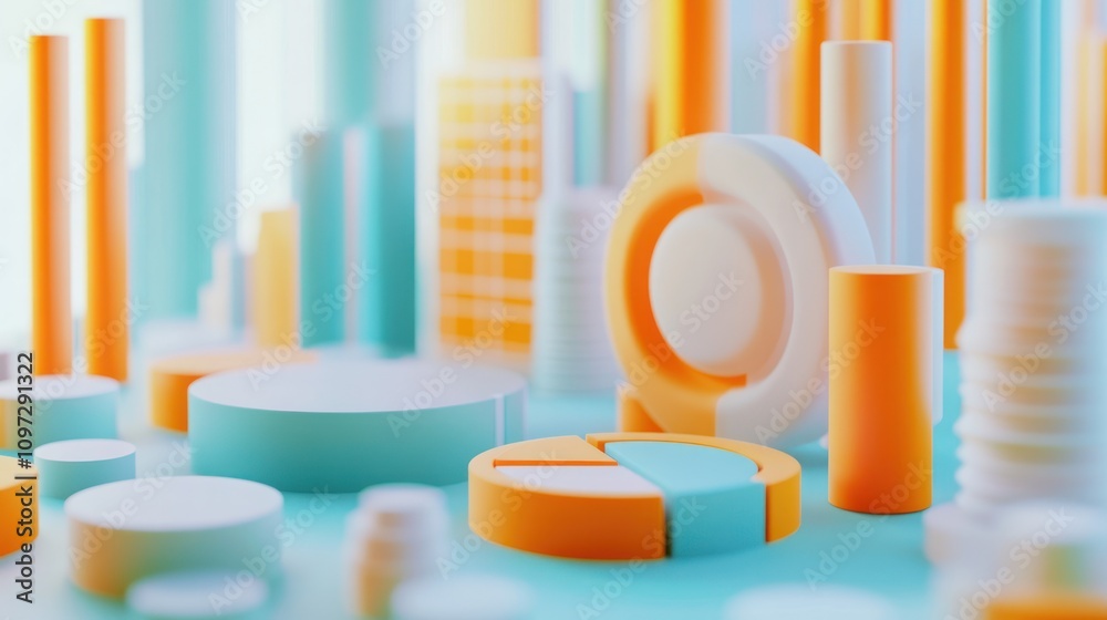 Leinwandbilder A colorful 3D arrangement of geometric shapes representing data visualization concepts.