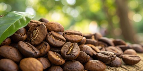 Close-Up of Rich Brown Coffee Beans: A Stunning Background for Coffee Lovers and Enthusiasts with Natural Textures and Colors