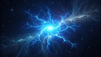 Fototapeta premium Electric blue flash from a supernova explosion, celestial body destruction blast, cosmic event impact energy release, supernova explosion in space