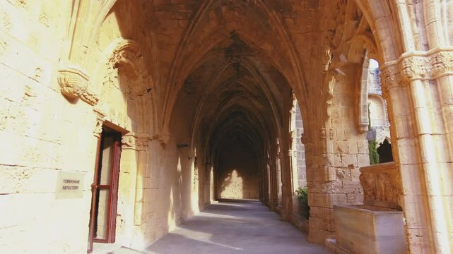 Columns of Old Architecture at Bellapais Abbey in Kyrenia, Northern Cyprus