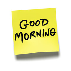 &lsquo;Good Morning&rsquo; written on yellow sticky note with cast shadow 