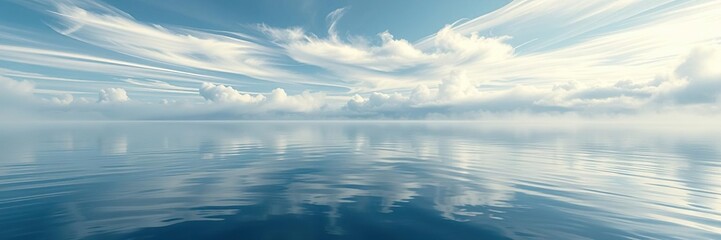 Fototapeta premium Ethereal wispy clouds dissolving into the surface of a peaceful lake, clouds, peaceful, idyllic