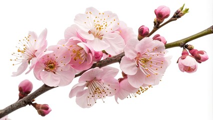 Naklejka premium Stunning High-Resolution Watercolor Painting of Chinese Pink Plum Blossom Branch on White Background - Elegant Floral Art for Home Decor and Design