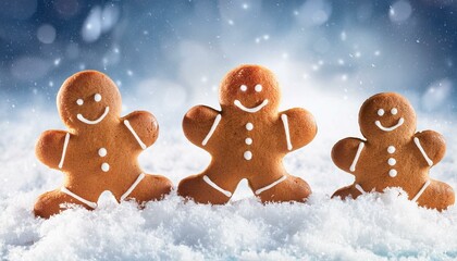 gingerbread man cookies playing in snow