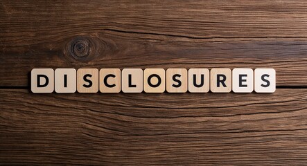 Disclosures lettering on card with wooden background