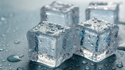 Transparent Ice Cubes Glistening with Water Droplets - Refreshing Beverage Elements for Stock Photography