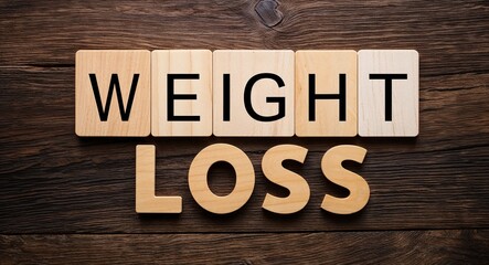 weight loss lettering on card with wooden background