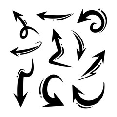 set of hand drawn arrows with different shape pareasis, Arrow doodle illustration.