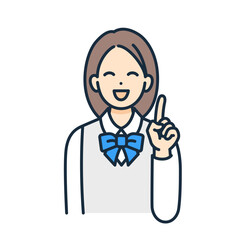 線画イラスト素材。学生服姿の女の子が正面を向いて指を指す。