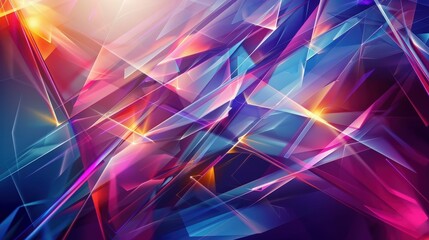 A vibrant abstract composition featuring dynamic light and color interplay, creating a sense of depth and movement.