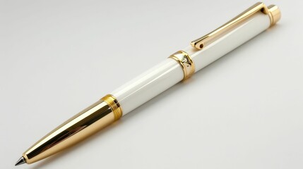 Fototapeta premium A sleek white pen with gold accents, showcasing elegance and sophistication, perfect for writing or gifting.