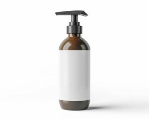 A sleek, modern pump bottle with a dark brown tint and a blank white label, perfect for skincare or haircare products.