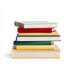 Stack of colorful books on white background, perfect for education