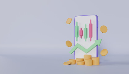 Stock market chart trading growing graph on smartphone, Growing financial online trading, Finance investment, Stock and forex trading