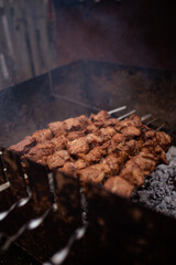 close-up of juicy bbq meat in a smoker