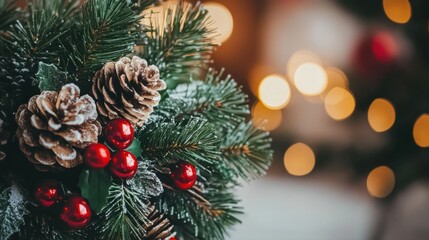 Obraz premium Festive Christmas Decor Featuring Pine Cones and Berries