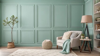 The accent wall painted in a soothing muted hue enhances the rooms ambiance providing a focal point that complements the subtle decor.