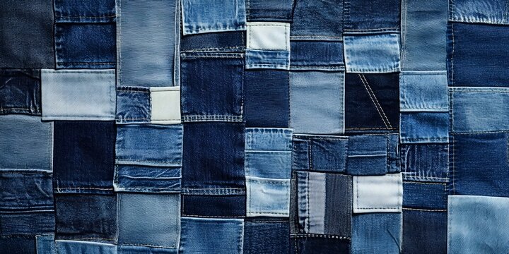 Denim textures patchwork pattern background with high angle perspective, textures, fashion, patchwork, denim, fabric