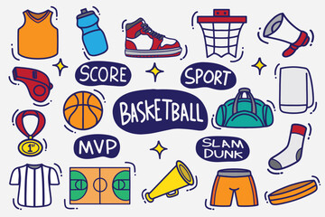 set of basketball doodles color good for background, wallpaper, element design, icons, etc © angga
