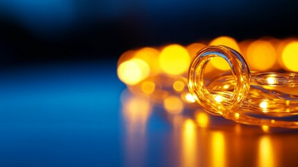 Warm, glowing string lights on a blue surface. Festive and inviting!