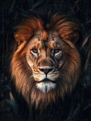 Naklejka premium Majestic Lion Portrait in the Wild - A Powerful King of the Savanna
