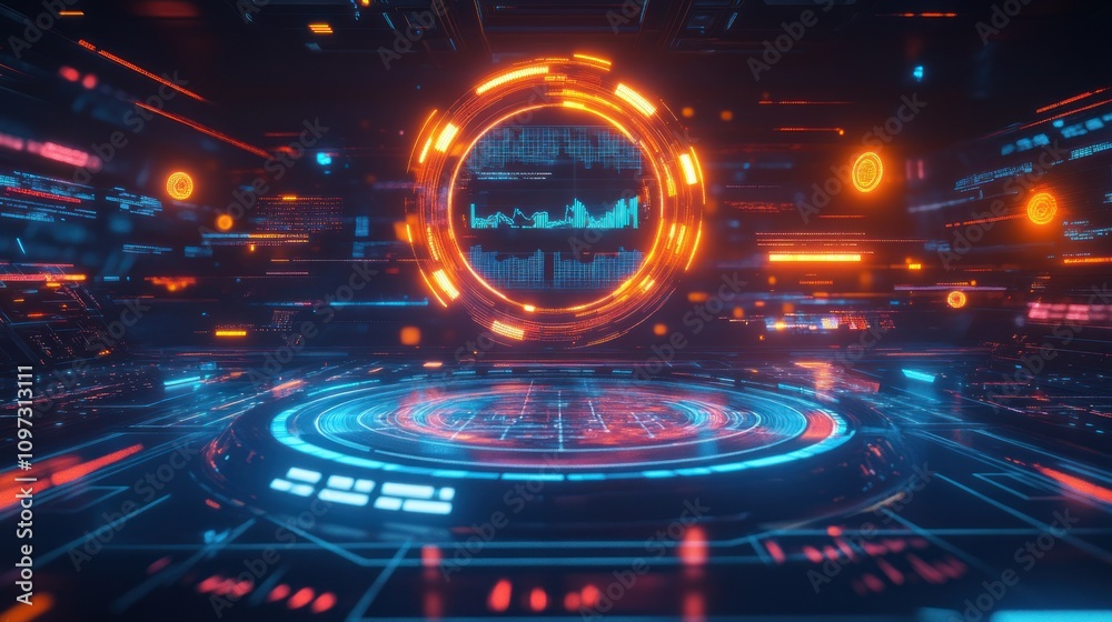 Poster Futuristic Interface Displays Data Graphs And Circles