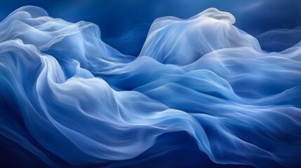 Obraz premium Serene flowing blue abstract patterns with silky textures and ethereal curves, evoking tranquility, fluidity, and artistic elegance suitable for calming visual projects