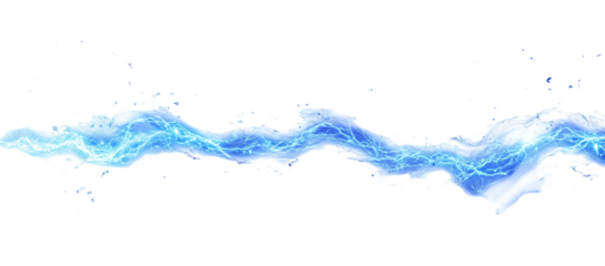 Bright glow of lightning. Realistic effect of bright electric discharge of blue lightning, transparent background, png file