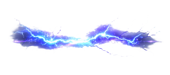 Bright glow of lightning. Realistic effect of bright electric discharge of blue lightning, transparent background, png file