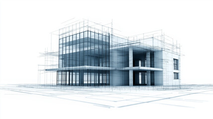 Blueprint for Modern Living: A sleek, minimalist modern house design rendered in wireframe. The blueprint highlights the architectural details and open floor plan.