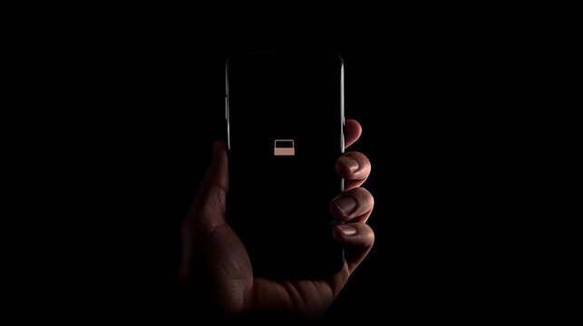 A male hand holding a dead cell phone black screen smartphone technology