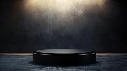 Black Circular Platform on a Dark Textured Background