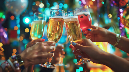 Celebrating Festive Cheers Sparkling Wine Toast at New Year Party