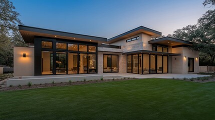 Fototapeta premium Modern House on Spacious Lawn: Commercial Photograph