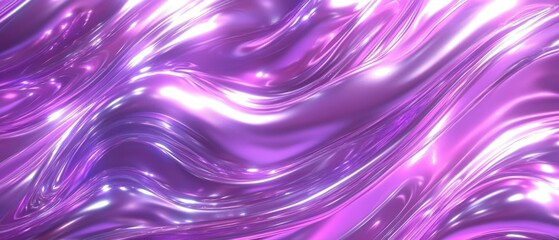 Obraz premium Shimmering violet and purple liquid waves with smooth contours and glowing highlights, resembling flowing silk or metallic ripples in a vibrant abstract style