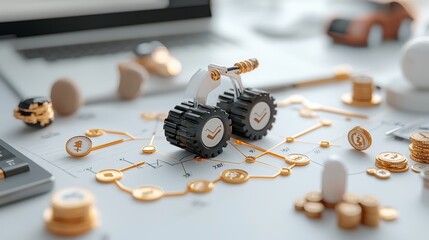 Aesthetic Workspace Setup Featuring Innovative Tools and Business Elements on a Desk, Symbolizing Growth and Strategic Planning in a Modern Environment