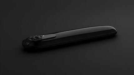 Sleek black electronic device isolated on dark background.