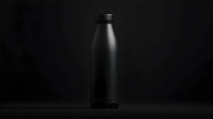 Sleek black insulated water bottle on dark background.