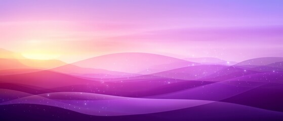 Radiant pastel sunset over layered abstract hills in pink, orange, and violet tones, with soft gradients and glowing contours that convey serenity and artistic beauty