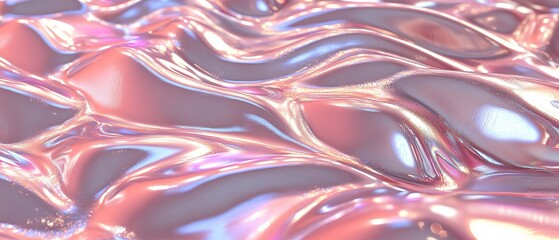 Obraz premium Reflective liquid metallic textures in silver and pink hues with fluid waves and shimmering highlights, evoking elegance, movement, and futuristic luxury