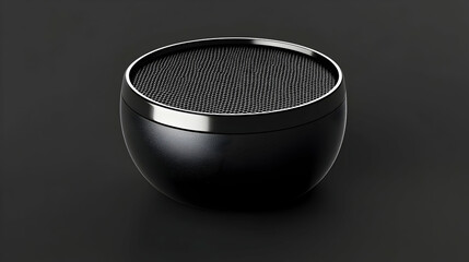 Sleek black portable speaker with metallic accents on dark background.