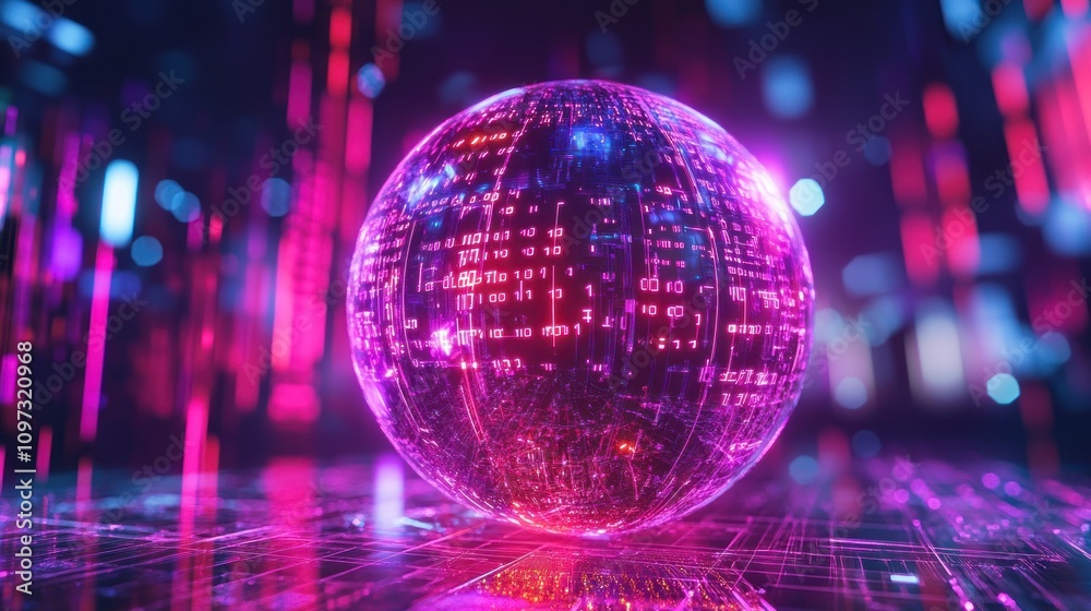 Poster Digital Globe Illuminated With Neon Data Streams