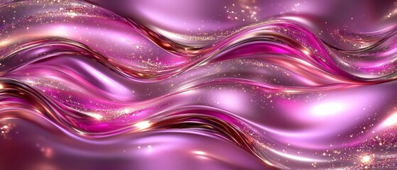 Obraz premium Metallic magenta and gold flowing ribbons with sparkling highlights on a black background, creating a luxurious, futuristic, and high energy abstract design for premium digital applications