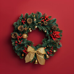 christmas wreath with  golden ribbon