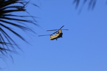 Overhead military helicopter. CH-47 Chinook used by the US Army