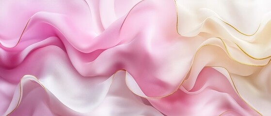 Obraz premium Delicate pink silk like flowing fabric with soft textures and light highlights, creating a luxurious and romantic abstract background in high resolution vector style