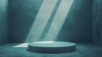 Circular Platform in a Sunlit Teal Room
