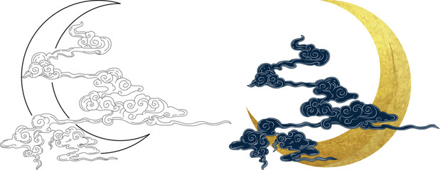 traditional japanese cloud and mood or chinese style, design elements, cloud icons collection
